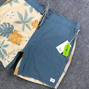 NEW Katin Cruz Hybrid Trunk Board Shorts Mens 38 Slate Blue Tropical Floral